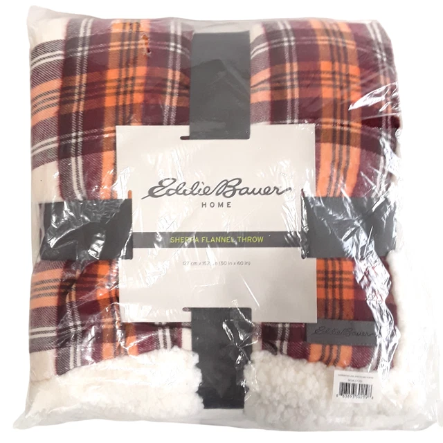 Eddie Bauer Flannel Sherpa Throw 50 X 60 Plaid Reversible Blanket