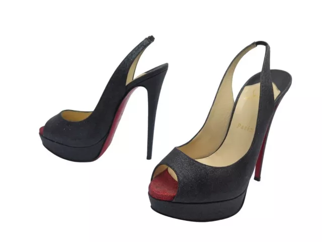 Chaussures Christian Louboutin Escarpins Lady Peep Glitter 39.5 Pumps Shoes 900€