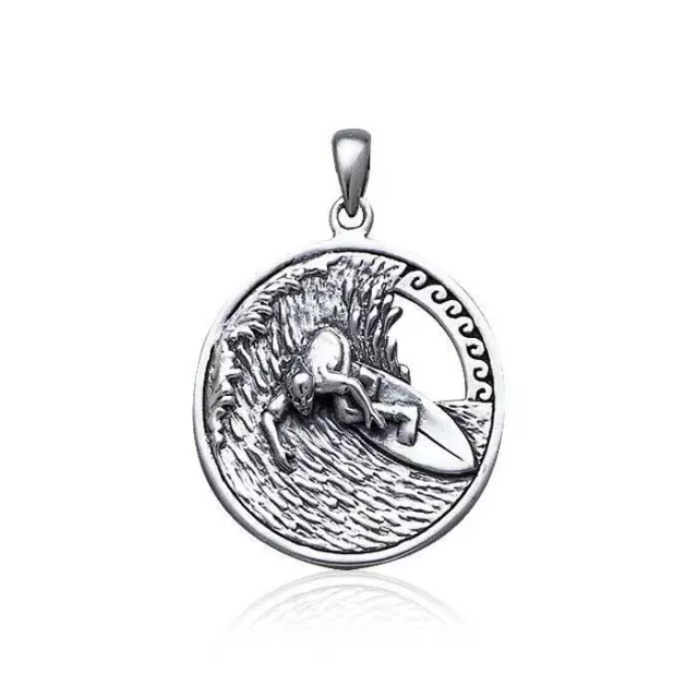 Surf Vague .925 Pendentif Argent Massif Par Peter Stone Fin Ocean Plage Bijoux