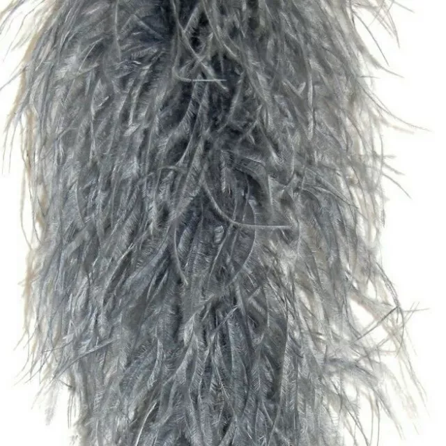 4 Ply OSTRICH FEATHER BOA - SILVER 2 Yards; Costumes/Craft/Bridal 72"