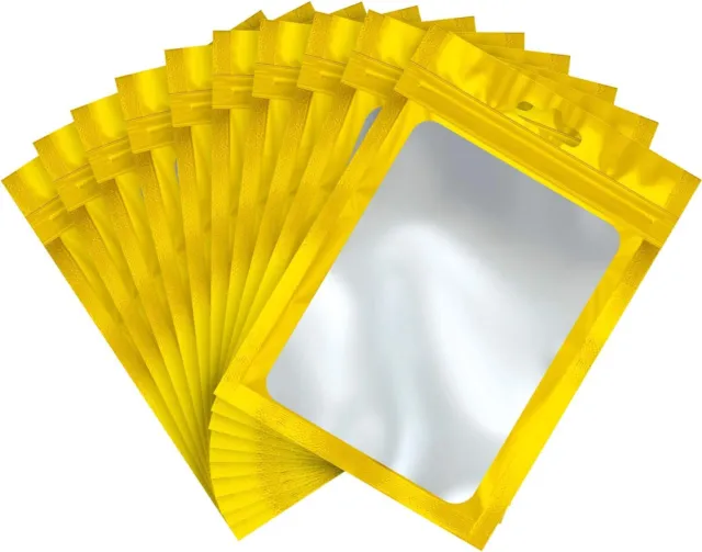 Grip Seal Clear Gold Window  Bags Zipper Lock Flat Pouch For Packaging Art Craft