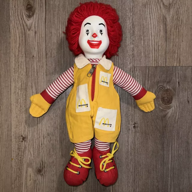 Vintage Ronald McDonald Plush Doll 1984 15" Red Yarn Hair Plastic Face Zipper