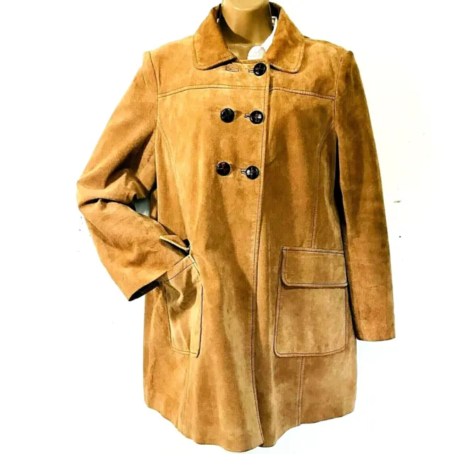 BAXIS & BAXIS Pea Coat Jacket M Womens Suede Leather Lined Tan Double ...