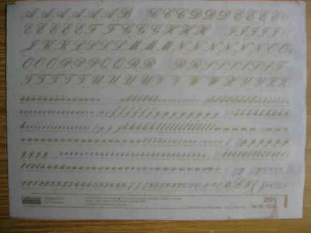 1/2 x Sheet Letraset Upp/Low/Num  PALACE SCRIPT  36pt  11.9mm Sheet 291   b(bb)
