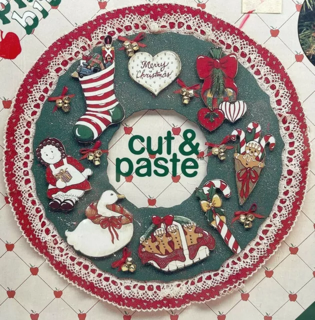 NUEVO 1980 Juego de adornos navideños de madera a cuadros corte y pasta 59212 9 de colección 10018