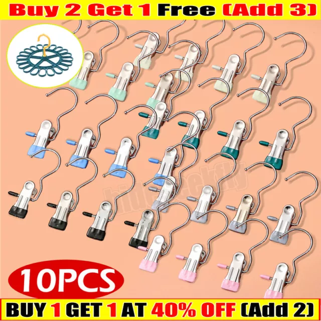 10*Metal Coat Hangers Single Clip w/ Hanging Hook Display Clips for Shoes Socks