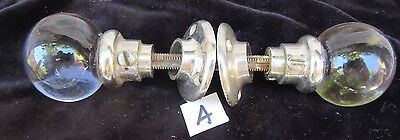 Set Of Round Glass Door Knobs With Back Plates Circa 1920