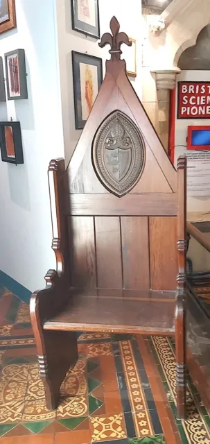Victorian Engraved Ecclesiastical Bishop’s Chair, Made of Oak