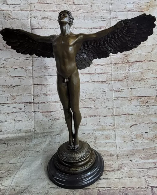 Signed: A.A.Weinman, Bronze Nude Icarus Sculpture art Deco Marble Base Figurine