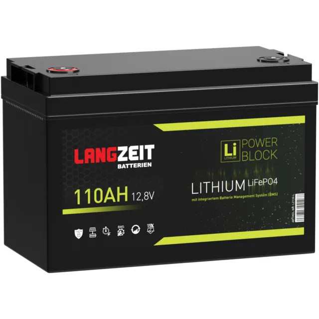 Lithium Batterie 12V 110Ah LiFePO4 Akku Wohnmobilbatterie Solar Boot statt 100Ah