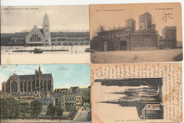 Lot de 4 cartes postales anciennes old postcards METZ MOSELLE timbrées reich 1