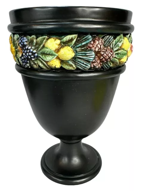 FZR Florence Italy Hand Painted Black Pottery Planter Urn