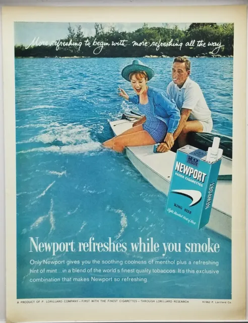 1962 Newport Filter Cigarettes King Size Boating Vintage Color Print Ad