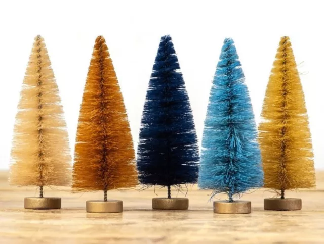 Ragon House "Blue / Beige ~ Bottlebrush Trees"5" H * Set/ 5 * New Free Shipping