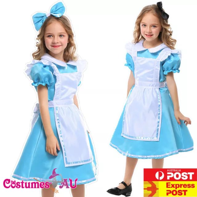 Girls Alice In Wonderland Costume Disney Party Book Week Kids Child Fancy Dress