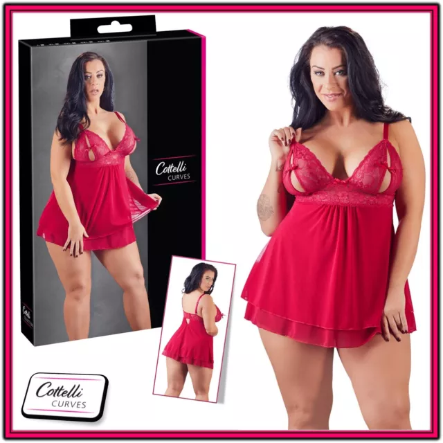 Babydoll Rosso con coppe in pizzo Cottelli Curves Plus Size Sexy Lingerie Donna