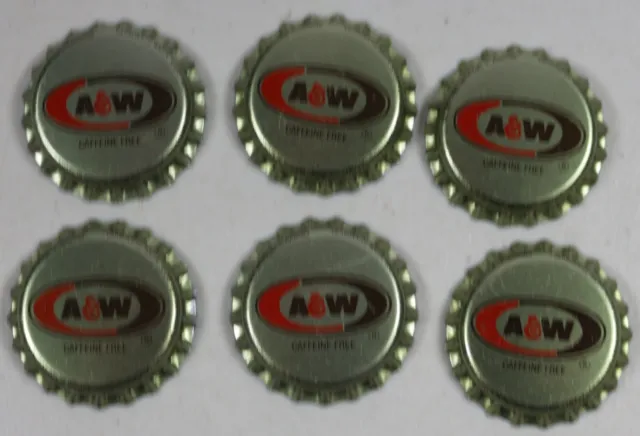 Vintage A&W Root Beer Bottle Cap 1980's NOS; Jefferson City MO Lot of 6