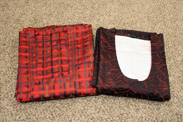 Lot of 2 Long Red and Black Vintage Japanese Michiyuki Kimono Rain Coats Medium