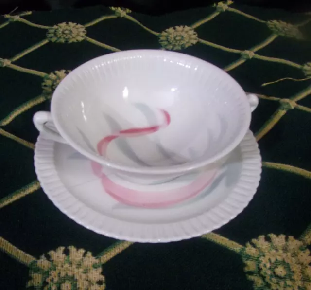 Vintage Shelledge Syracuse China "FLAMINGO REEDS" Cream Soup Bowl & Saucer Set