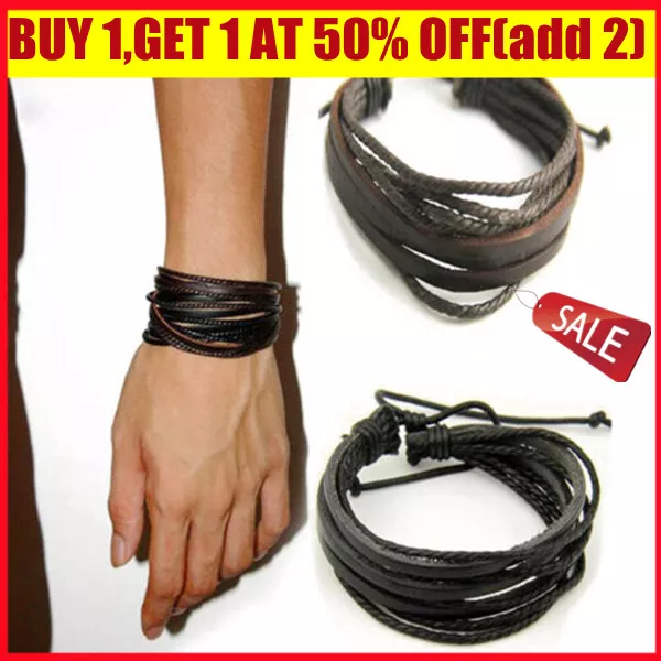 1PC Mens Boys Handmade Leather Braided Handmade Wristband Bracelet Bangle Wrap