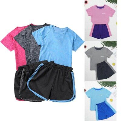 Mädchen Junge Sport Set T-Shirt + Shorts Schnelltrockend für Yoga Jogging Laufen