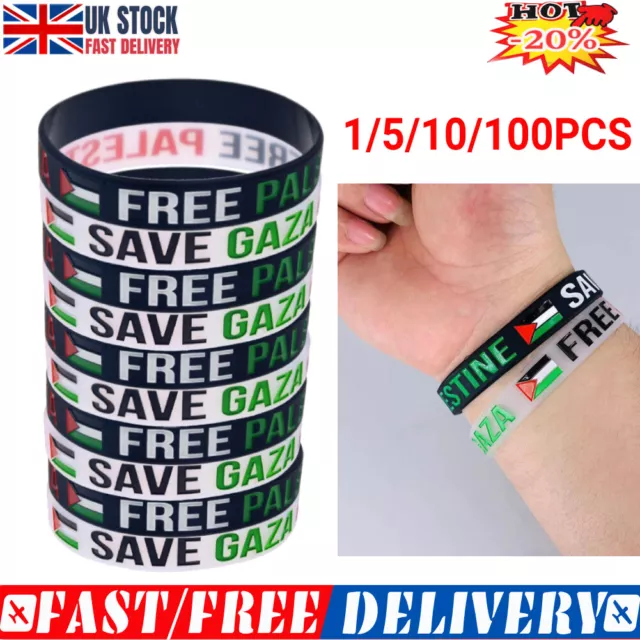 1-100X Free Palestine Silicon Wrist Band Palestinian Flag Bracelet Save Gaza