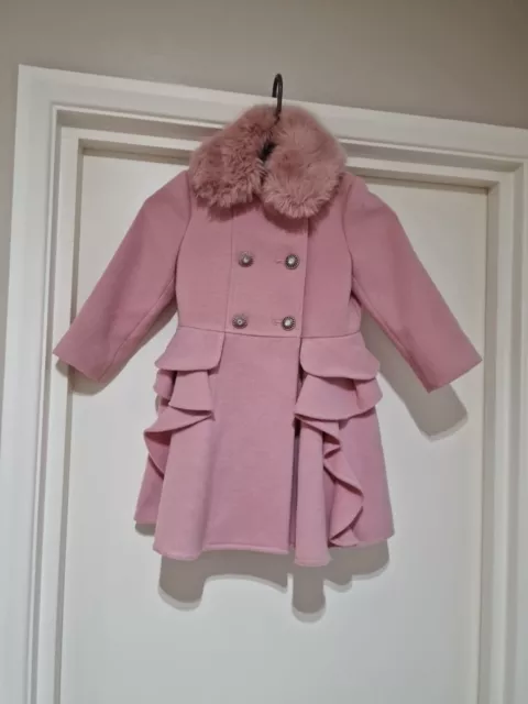 MONSOON Cappotto Rosa Ragazze 3-4Y (Collare Pelliccia Rimovibile)