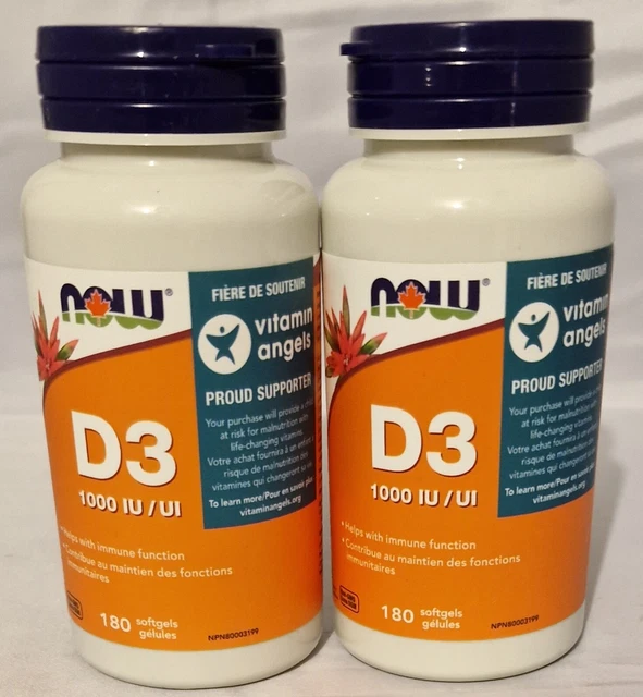 NOW VITAMIN D3 (1,000 IU) 180 Softgels (Pack Of 2) BBE 01/26 £14.79