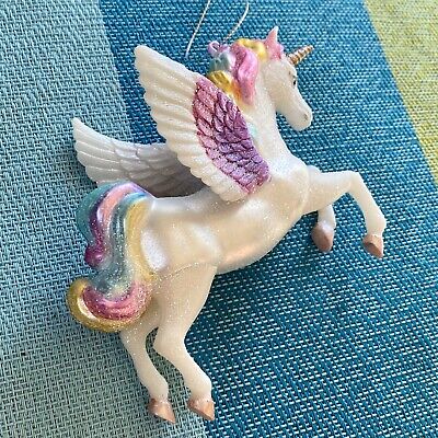 Glass Ornament Rainbow Pink Winged Unicorn Horse Pegasus Alicorn Pegacorn Horse 3