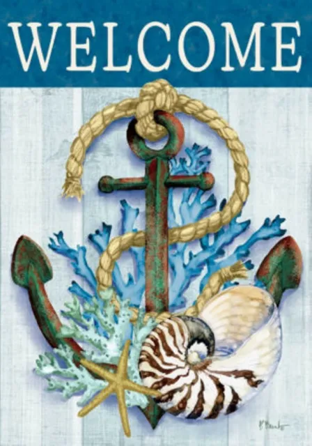 Welcome Anchor, Seashells, Coral Garden Flag 12"x18", Custom Decor, 2 Sided
