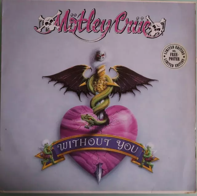 Motley Crue Without You MINT Germany pressing 12'' vinyl 45 & POSTER 1981 rare