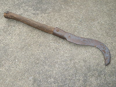 RARE OLD 18th C EARLY PRIMITIVE SICKLE SYTHE WROUGHT IRON BLADE WOOD HANDLE TOOL