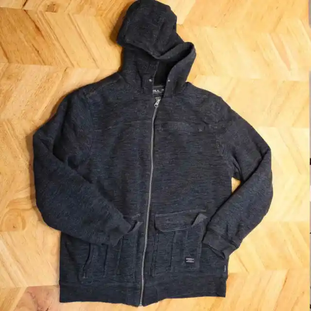 O'Neill Mens Sweatshirt Sherpa Fleece Lined Full Zip Hoodie Jacket L Gray Black