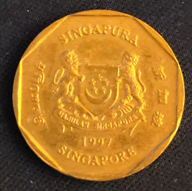 Singapore 1997 $1 DOLLAR Coin AU Madagascar Periwinkle Flower