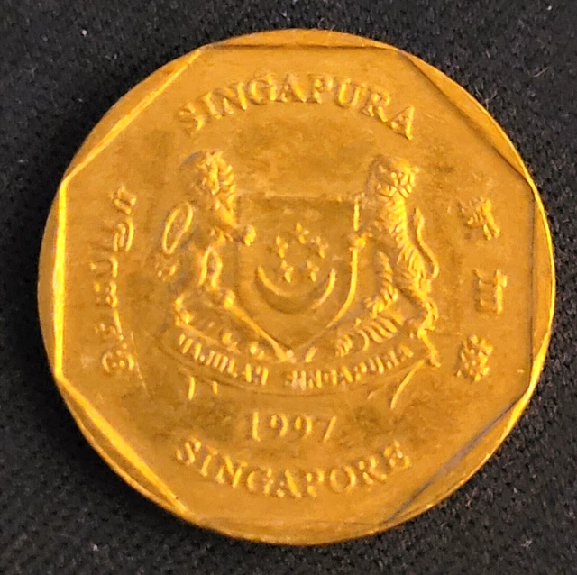 Singapore 1997 $1 DOLLAR Coin AU Madagascar Periwinkle Flower