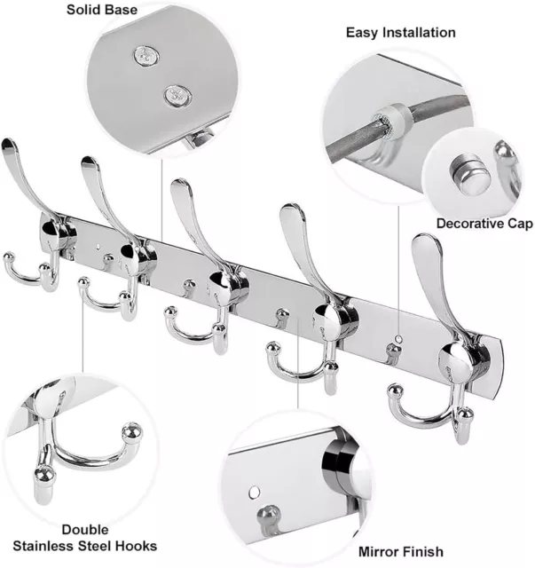 Gancio da montaggio a parete WYCTIN, confezione da 2 ganci cappotto in acciaio inox abito vestiti con 3