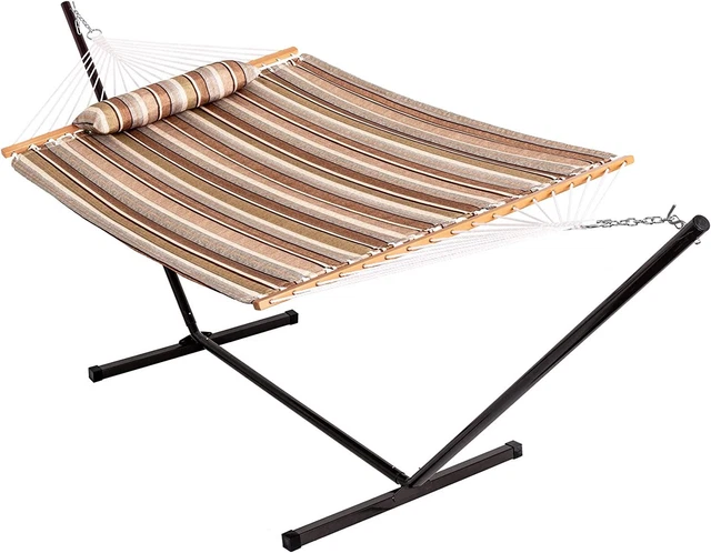 Lazy Daze Quilted Fabric Hammock with 12-Foot Olive Green/Taupe Stripes