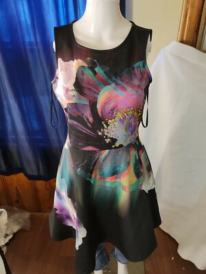 Apt 9 Size S Black Floral Sleeveless Dress Color Blast Knee Length