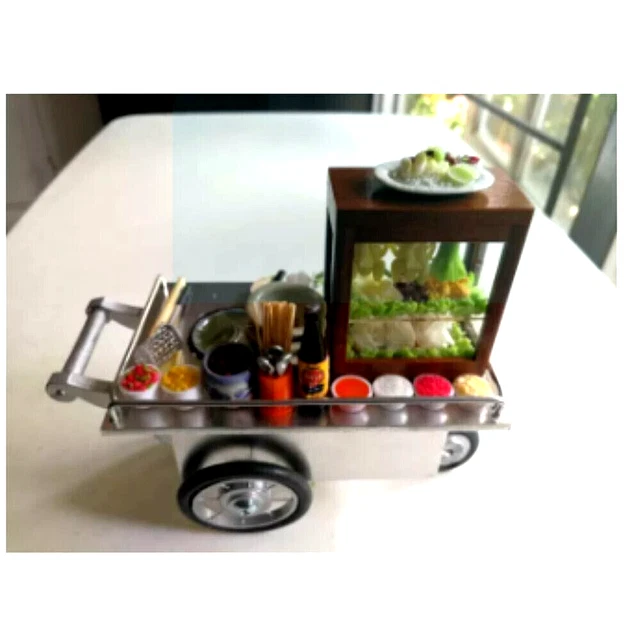 Model Miniature Thai Cart Selling Street Food Dollhouse Somtum Salad Toy Trolley