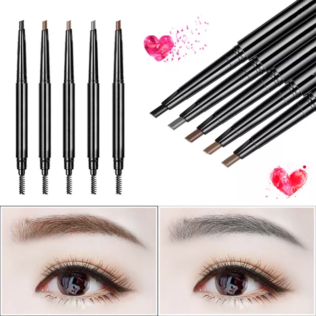 2 Pack Eyebrow Pencil Retractable Slant Tip with Brush Double-end Waterproof