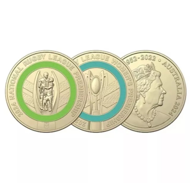 2024 NRL Men’s & NRLW Women’s Premierships Pair of Coloured $2 UNC Coin