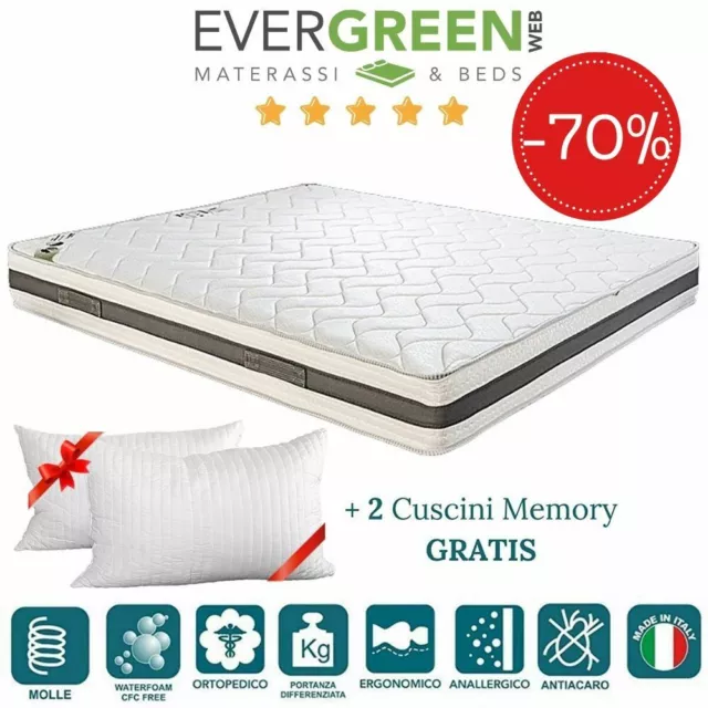 EVERGREENWEB ✅ Materasso Matrimoniale 135x190 Extra Comfort + Cuscini GRATIS 🎁