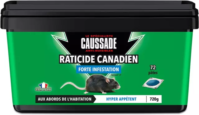 Raticide Canadien - Fortes Infestations - 72 Pâtes - Lieux Secs - Lieux Humides