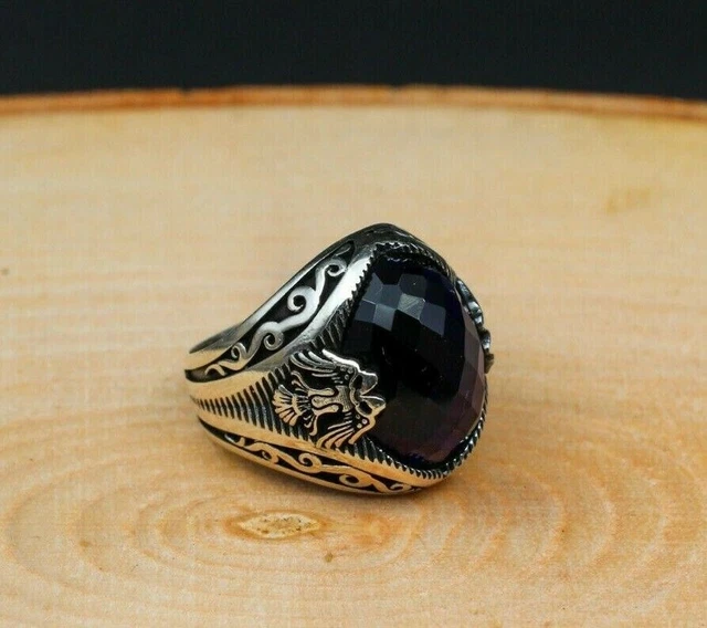 Bague saphir pour homme Bague pour homme faite à la main Bague en argent...