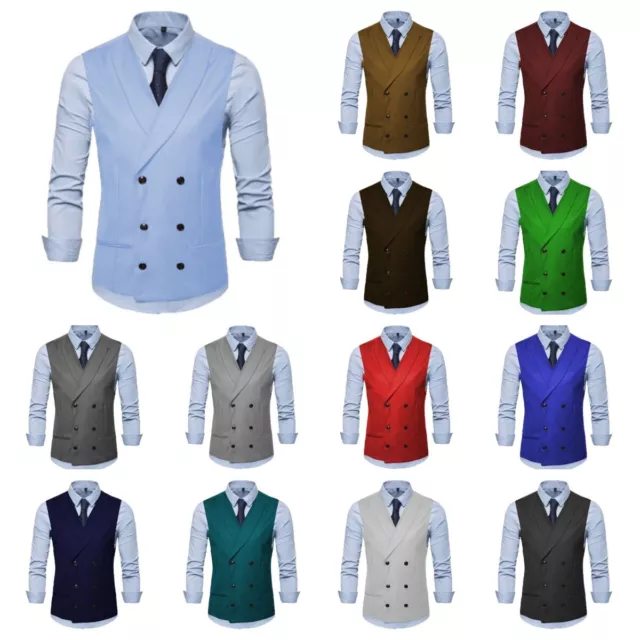 Mens Business  Double-Breasted Waistcoats Vintage Groom Wedding Vest 44 46 48 50