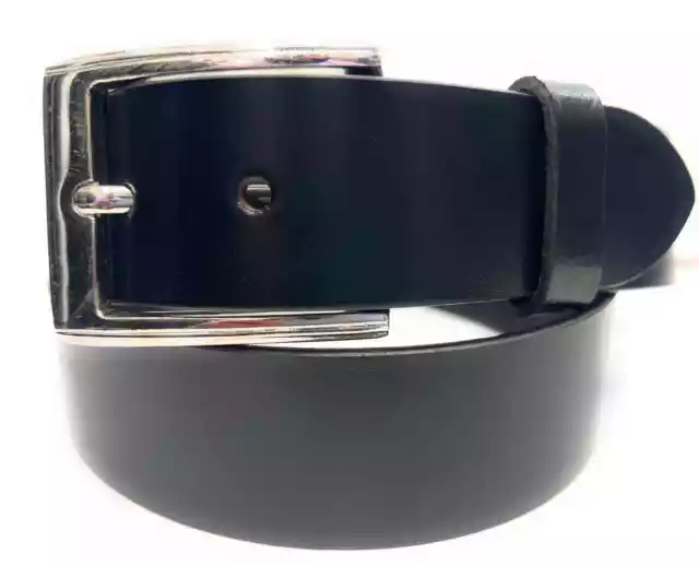 Men's Plain Black Leather Casual Dress Belt With Removable Snap On Silver Buckle