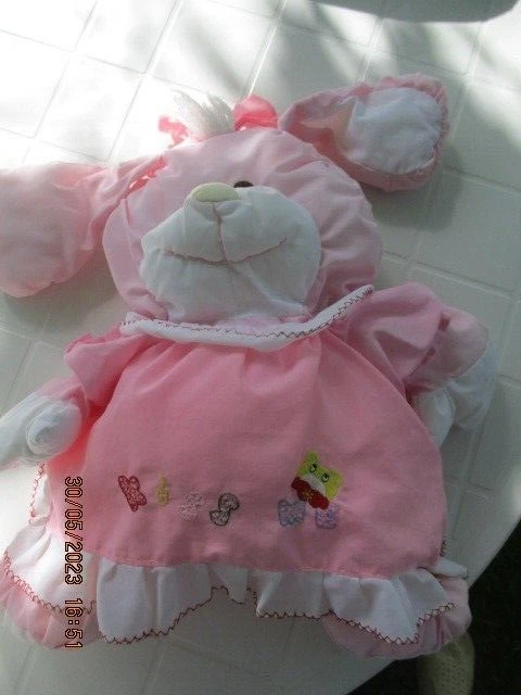 Vintage Peluche doudou  PUFFALUMP  LAPIN rose blanc   40cm + oreilles....