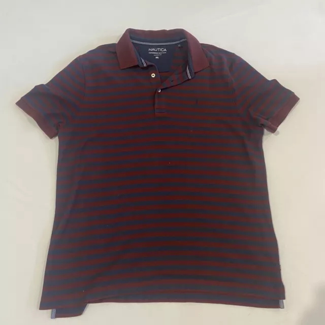 NAUTICA POLO SHIRT Mens Size 2XL Striped Red Blue Short Sleeve Collared ...