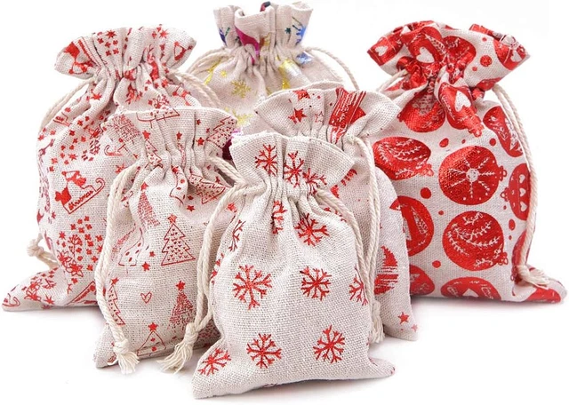 Set of 24 Christmas Burlap Gift Pouches with Drawstring,Jewelry Candy Bag Littl