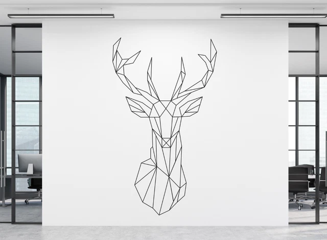 Geométrico Deer Ciervo Cabeza Y Astas Vinilo Adhesivo Pared Artículo Any Color